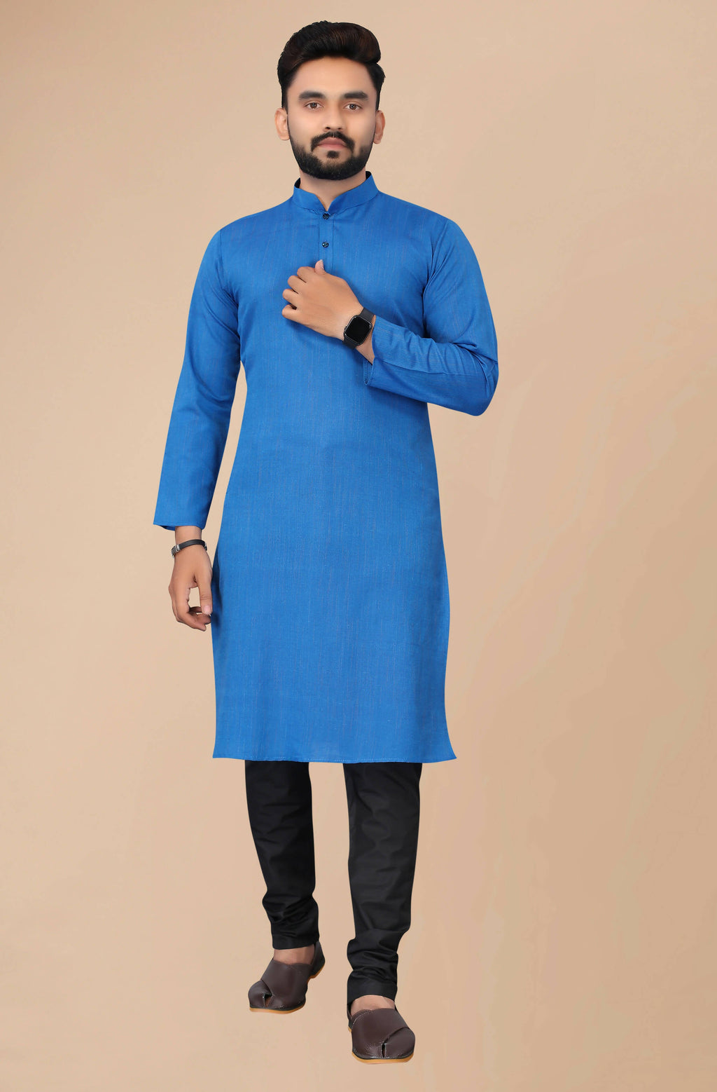 Men's Blue Striped Cotton Kurta - Mahotsav
