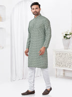 Joban Fashion Men's Rayon Cotton Grey Printed Kurta Pyjama set