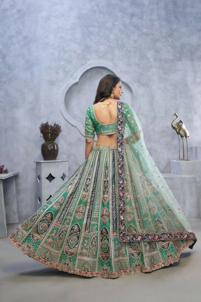 Kesar Fab Green Organza Embroidered Lehenga