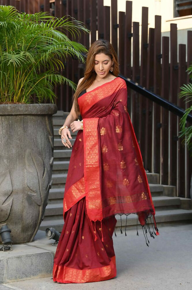 Beatitude Red Cotton Banarasi Saree