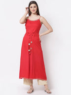Myshka Red Color Silk blend Solid Kurta With Dupatta Set