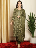 Jyoti Fashion Women's Green Pashmina Floral Digital Printed Kurta with Trouser & Dupatta