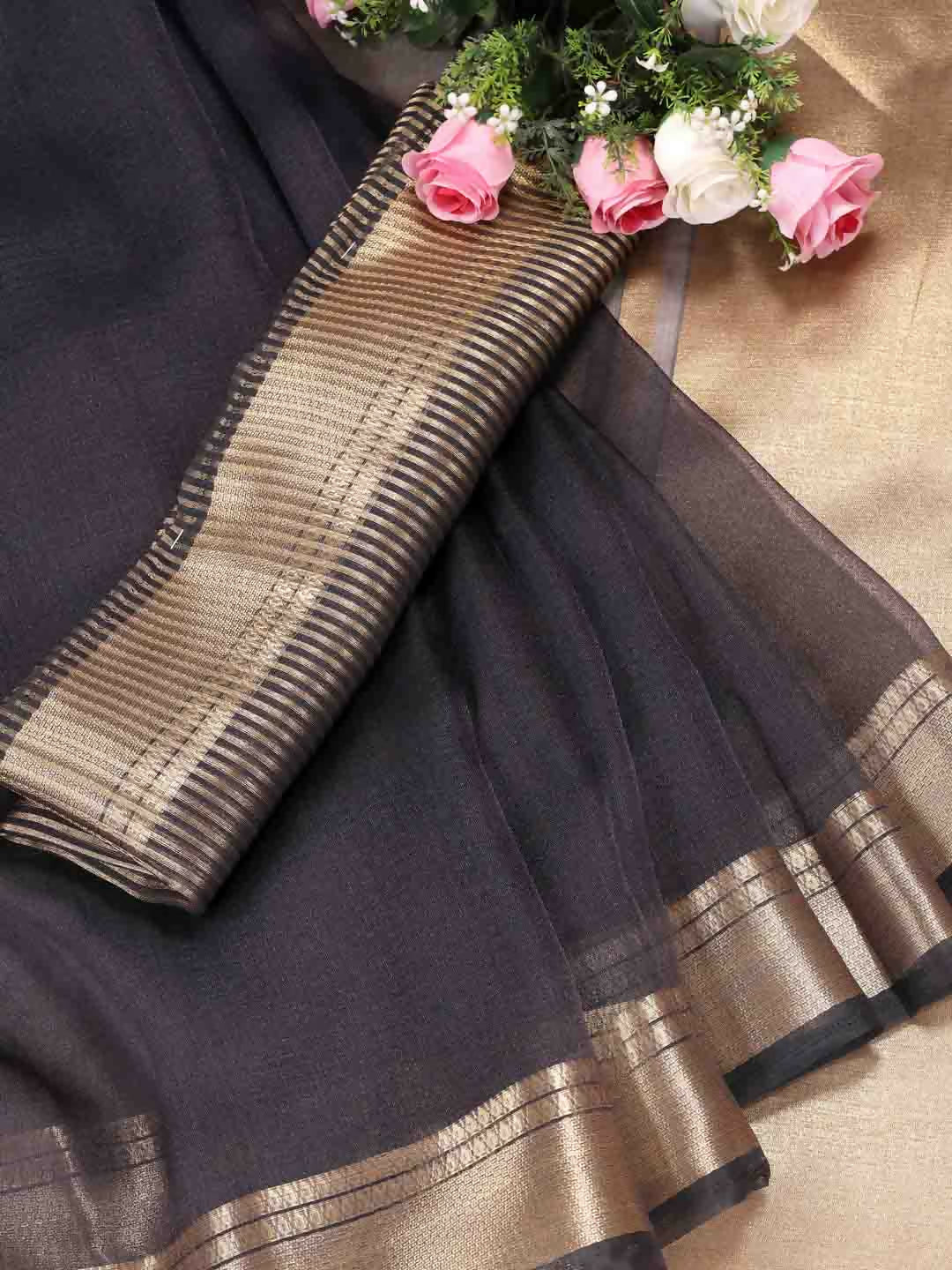 Shree Shyam Fashion Organza Grey Saree - Distacart