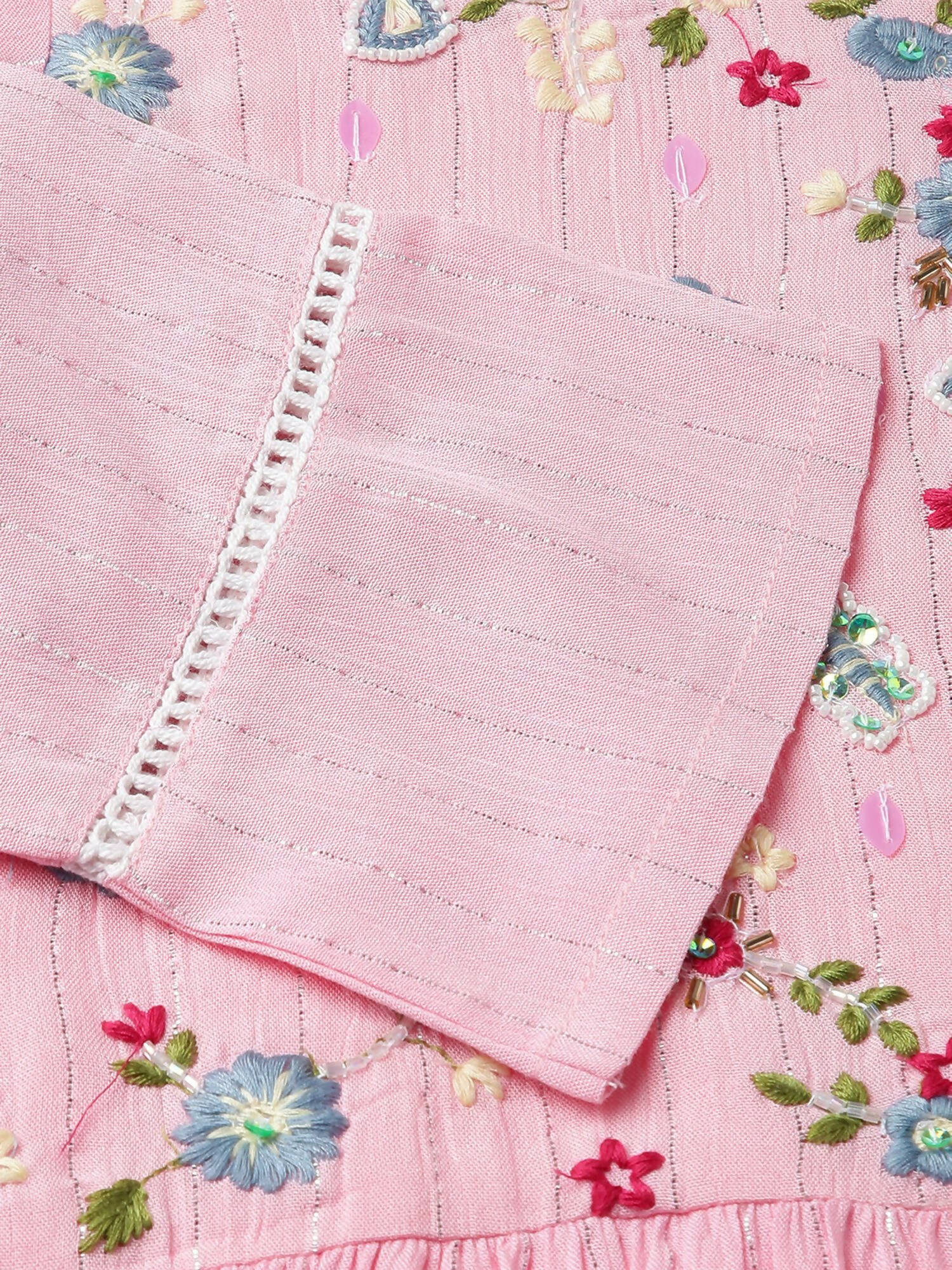 Pink Chinon Floral Embroidered Dress - Nandani - Distacart