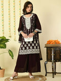 Myshka Women's Coffee Brown Georgette Kurta & Palazzos With Dupatta Party Sets