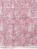 Myshka Women Pink Pure Cotton Printed Sleeveless Round Neck Kurta With Sharara & Dupatta Set
