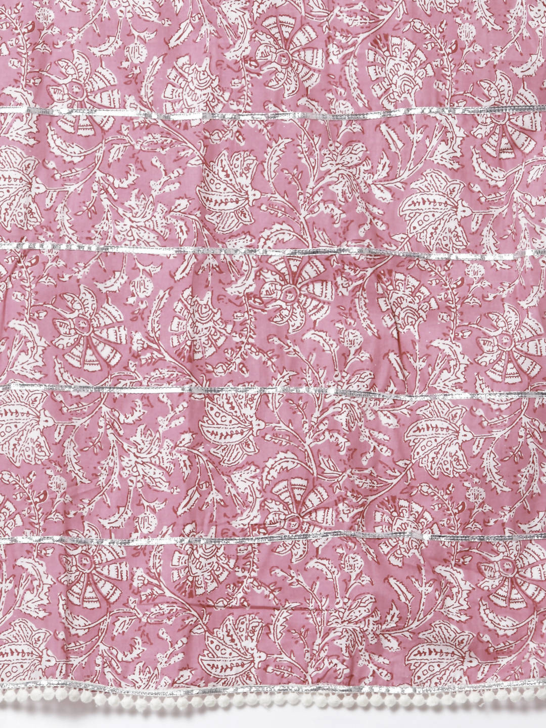 Myshka Women Pink Pure Cotton Printed Sleeveless Round Neck Kurta With Sharara & Dupatta Set