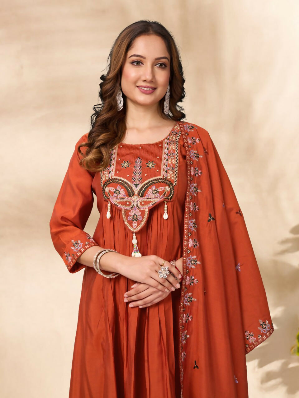 Lehenga Mart Designer Anarkali Suit With Kurta, Pant, Dupatta For Women-Rust Orange - Distacart