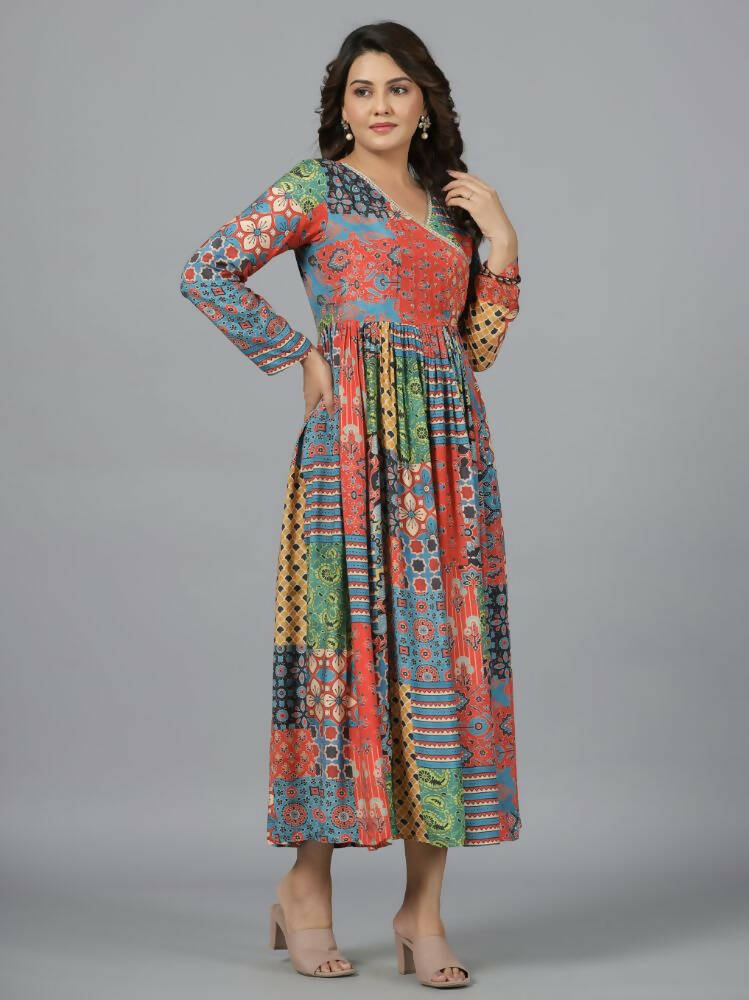 Juniper Women Red Muslin Printed Maxi Dress - Distacart