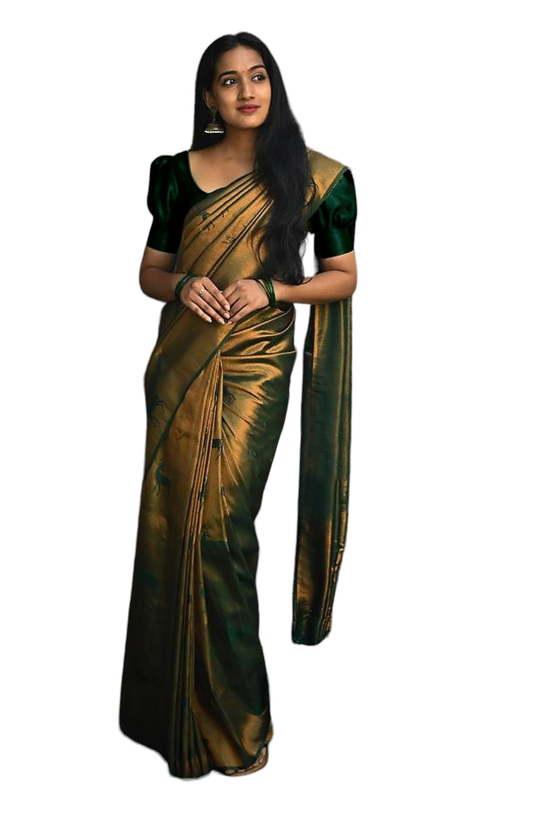 Vamika Weaving Banarasi Jacquard Green Kanjivaram Saree