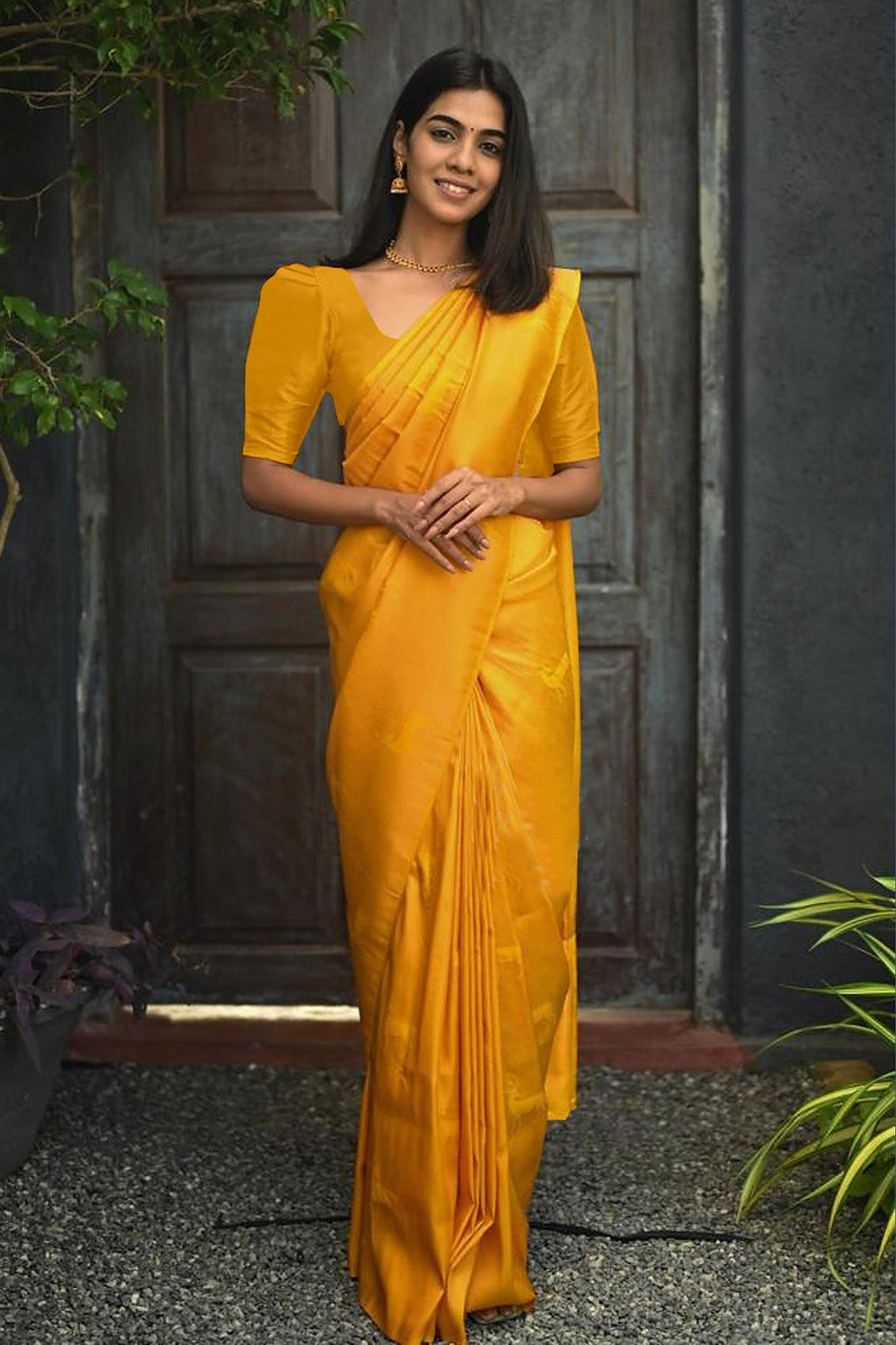 Vamika Weaving Banarasi Jacquard yellow Kanjivaram Saree - Distacart