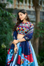 Vastranavya Luxurious Tussar Silk Print With Foil Work Lehenga Choli - Sky Blue
