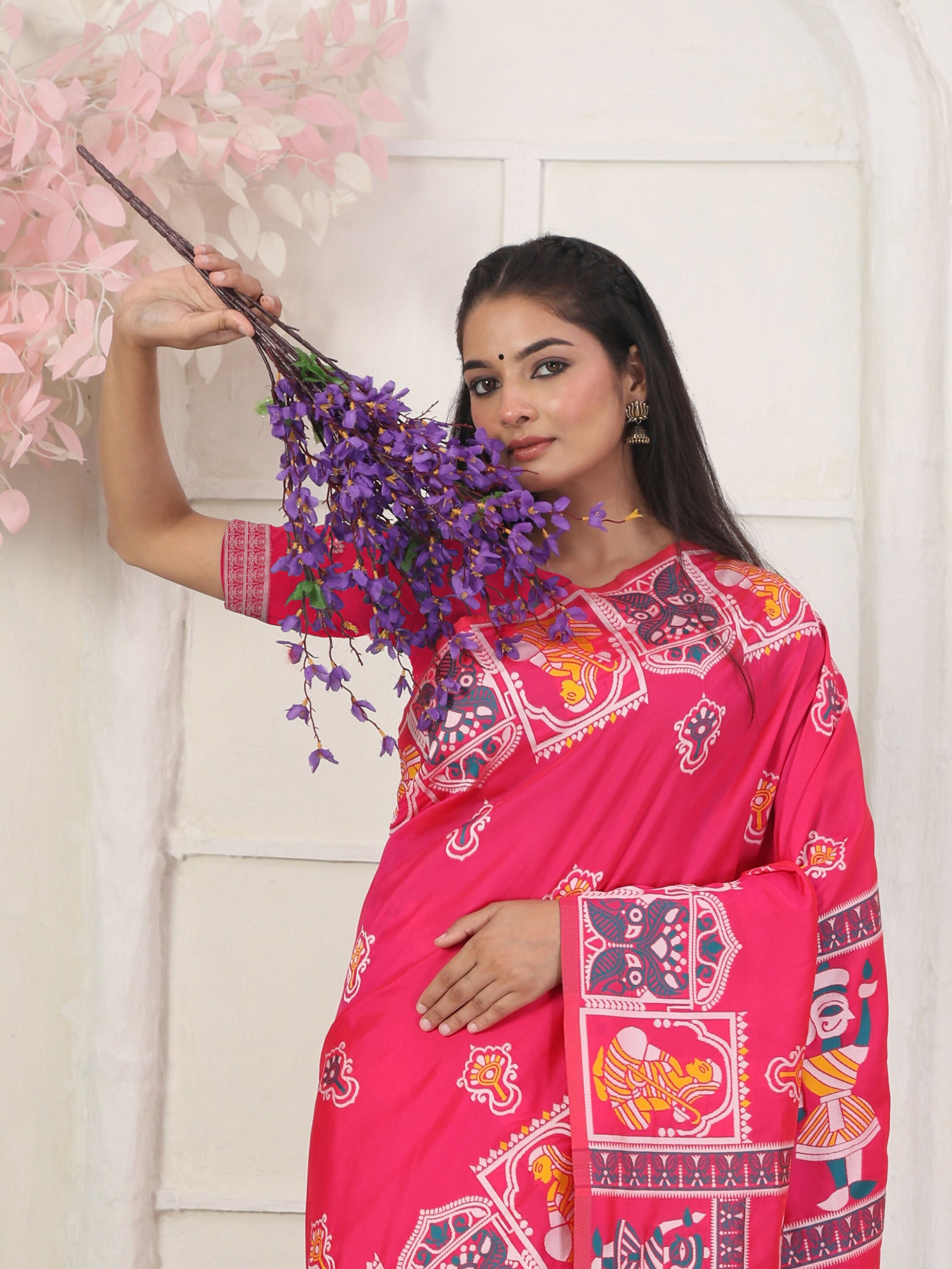 Shree Shyam Fashion Silk Blend Pink Saree - Distacart