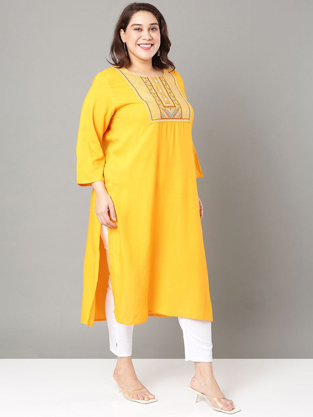 Sztori Floral Embroidered Yoke Design Sequined Straight Kurta