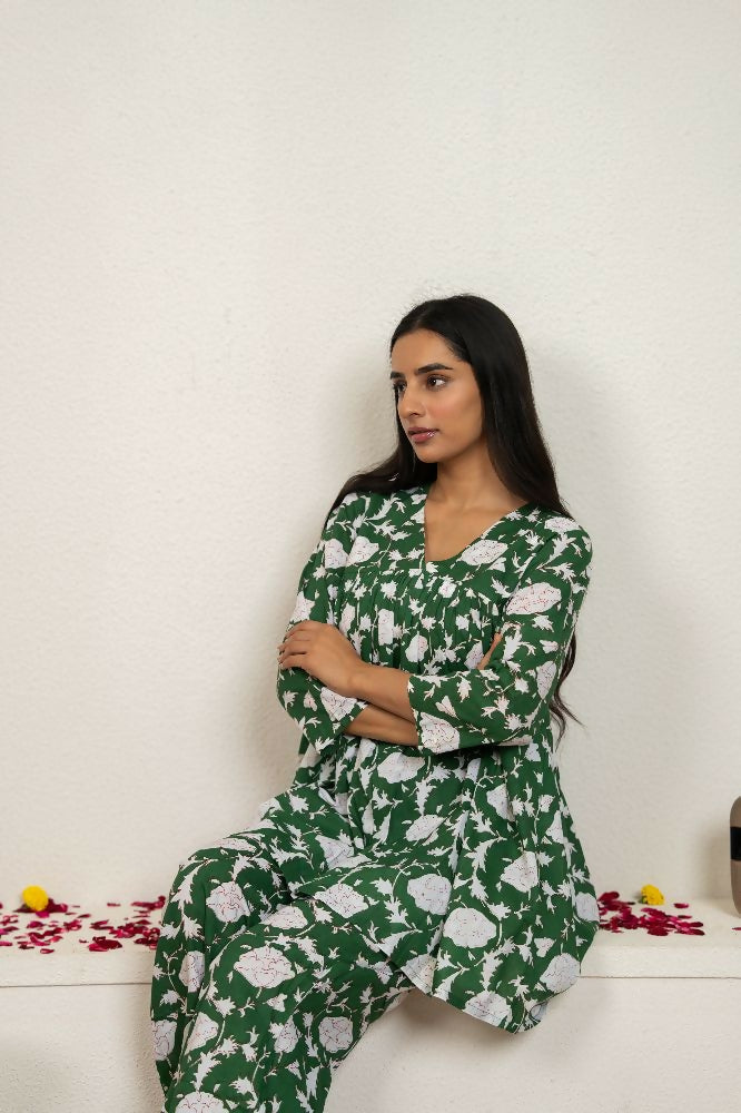 Joban Fashion Green Hand Block Printed Cotton Co-Ord Set - Distacart