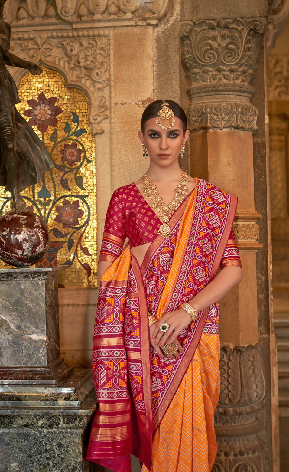 Orange Banarasi Weaving, Ultra Aqua Finish, Zari Work Banarasi Silk Saree - Rath Kunti