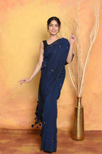 Very Much Indian Pure Mul Cotton Handloom Saree - Dark Blue - Distacart