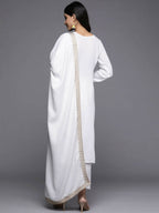 Ahalyaa Women White Ethnic Motifs Embroidered Aari Work Pashmina Kurta with Salwar & With Dupatta - Distacart