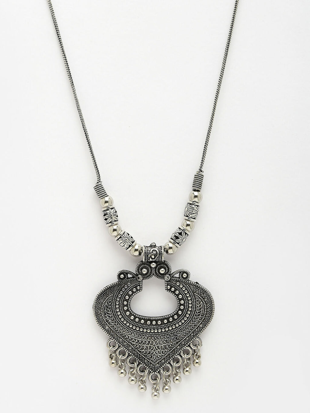 NVR Women's Silver-Toned German Silver Oxidised Pendant with Chain