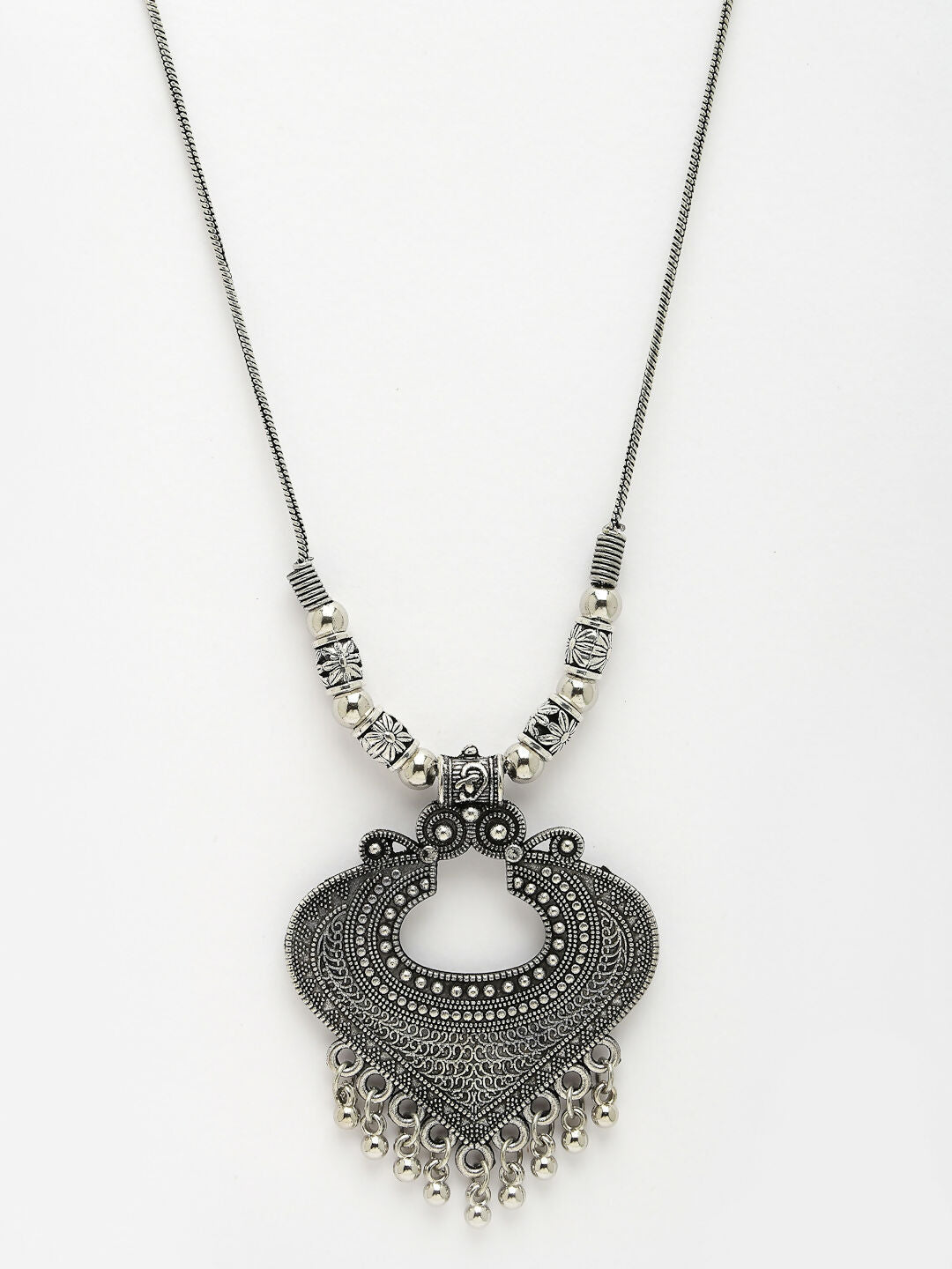 NVR Women's Silver-Toned German Silver Oxidised Pendant with Chain