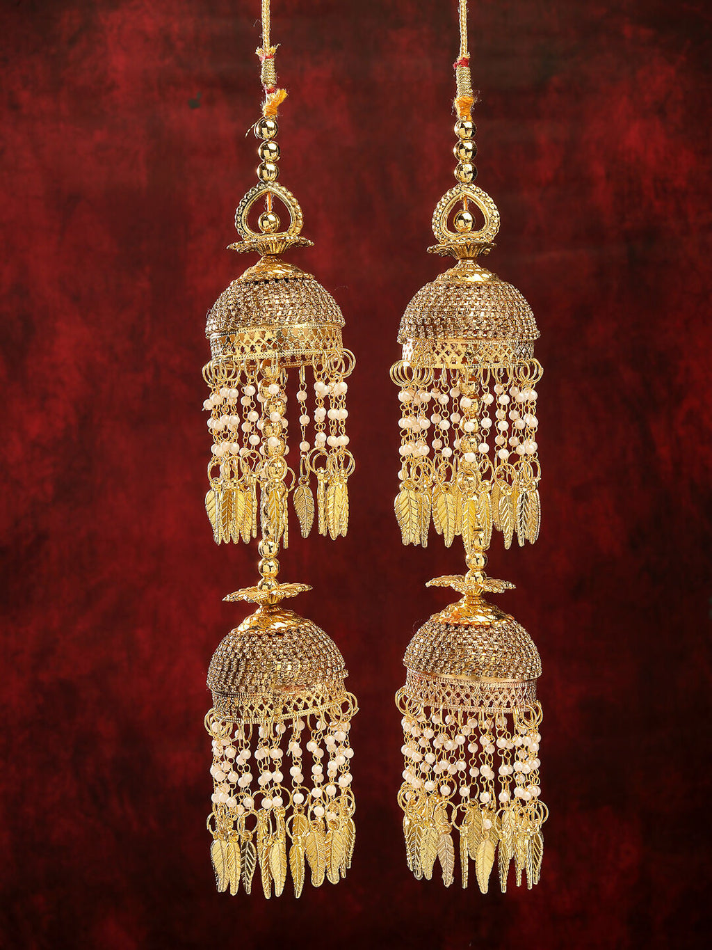NVR Women's Pack Of 2 Gold-Polished Stone Studded Bridal Layered Kaleera Sets - Distacart