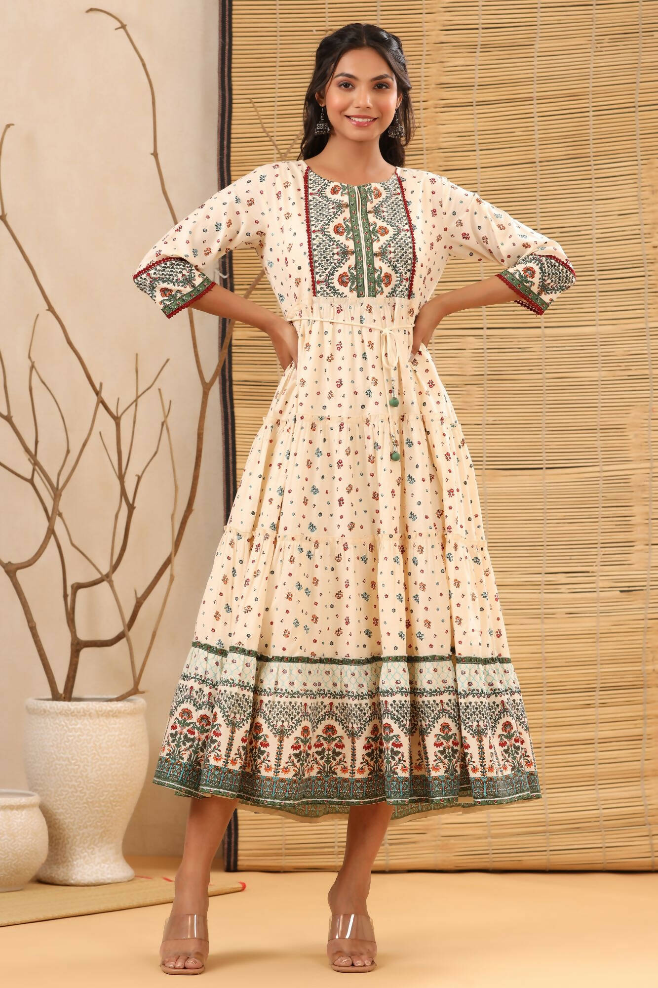 Juniper Women Ivory Cambric Printed Tiered Dress - Distacart