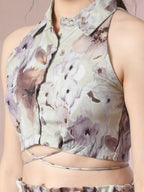 Myshka Women's Multi Printed Shirt Collar Party Top With Shorts Co-ord set