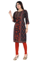 Snehal Creations Elegant Black Designer Digital Print Cotton Slub Fabric Long Kurti Tunic - Distacart