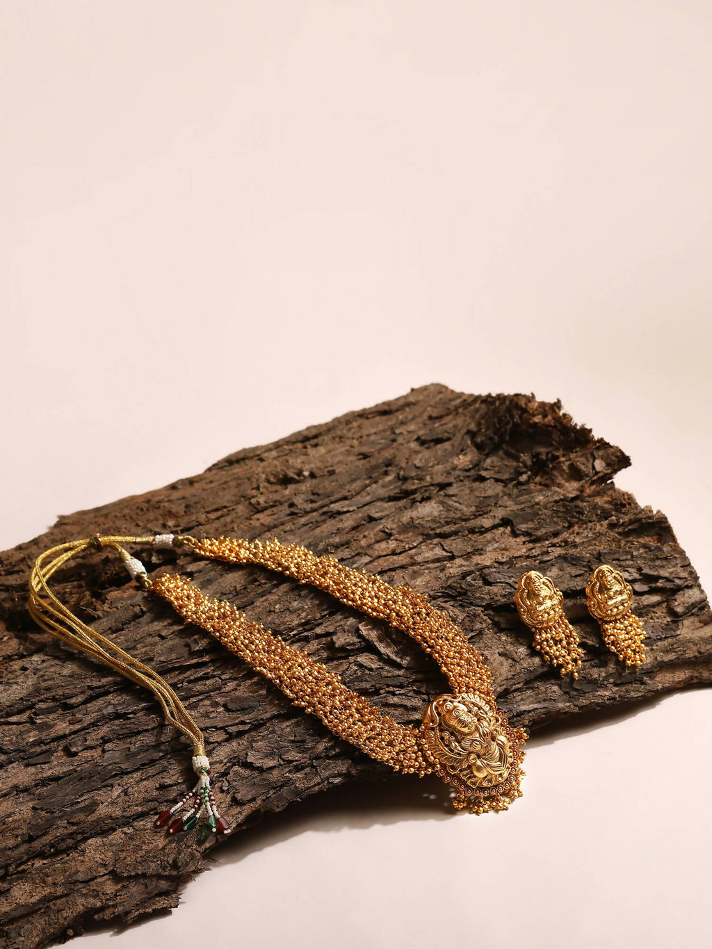 Gold-Plated Pearls Beaded Temple Jewellery Set - Ruby Raang - Distacart