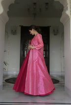 Partywear Designer Digital print Pink Maslin Gown - Anbazaar - Distacart