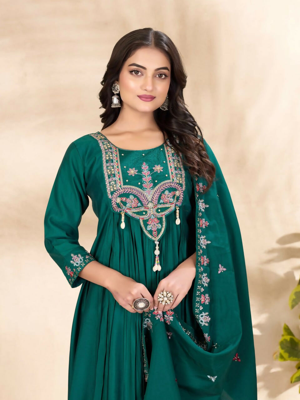 Lehenga Mart Designer Anarkali Suit With Kurta, Pant, Dupatta For Women-Teal - Distacart