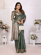 Aastha Fashion Dark Green Organza Silk Weaving Saree - Distacart
