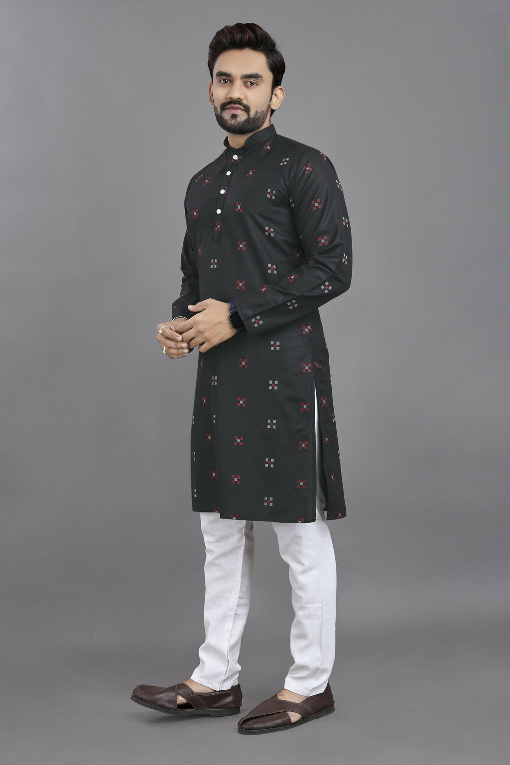 Anaita Black Weaving Linen Cotton Straight Kurta - Distacart