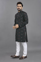 Anaita Black Weaving Linen Cotton Straight Kurta - Distacart