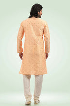Raivat Ethnic Jacquard Banarasi Silk Pintux Work Kurta Pajama In Peach Colour