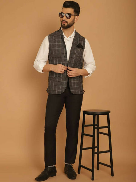 Even Apparels Nehru Jacket With Welt Pockets - Grey