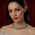Mufli (peanut) Kundan Neckpiece with Meenakari and American Diamonds (Silver) - Ruby Raang