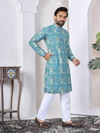 Anaita Blue Digital Printed Work Cotton Straight Kurta