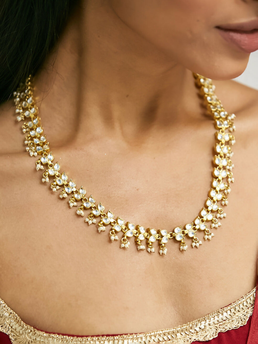 Nuyug 22K Gold-Plated Kundan & Pearl Studded Matha Patti Head Jewellery