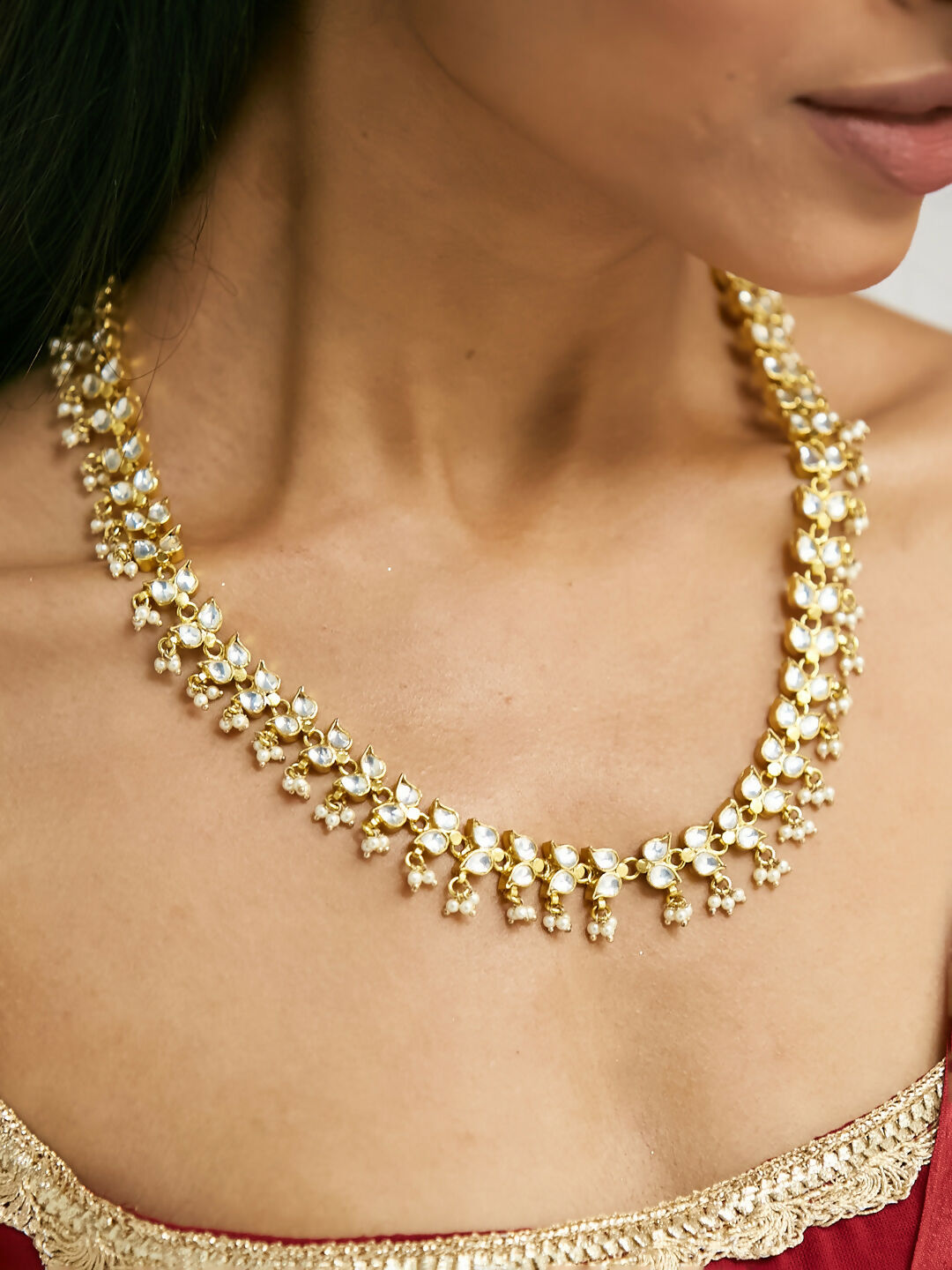 Nuyug 22K Gold-Plated Kundan & Pearl Studded Matha Patti Head Jewellery