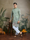 Vastranavya Pista Green Exclusive Festival Wear Viscose Silk Thread & Sequence Embroidered Work Kurta