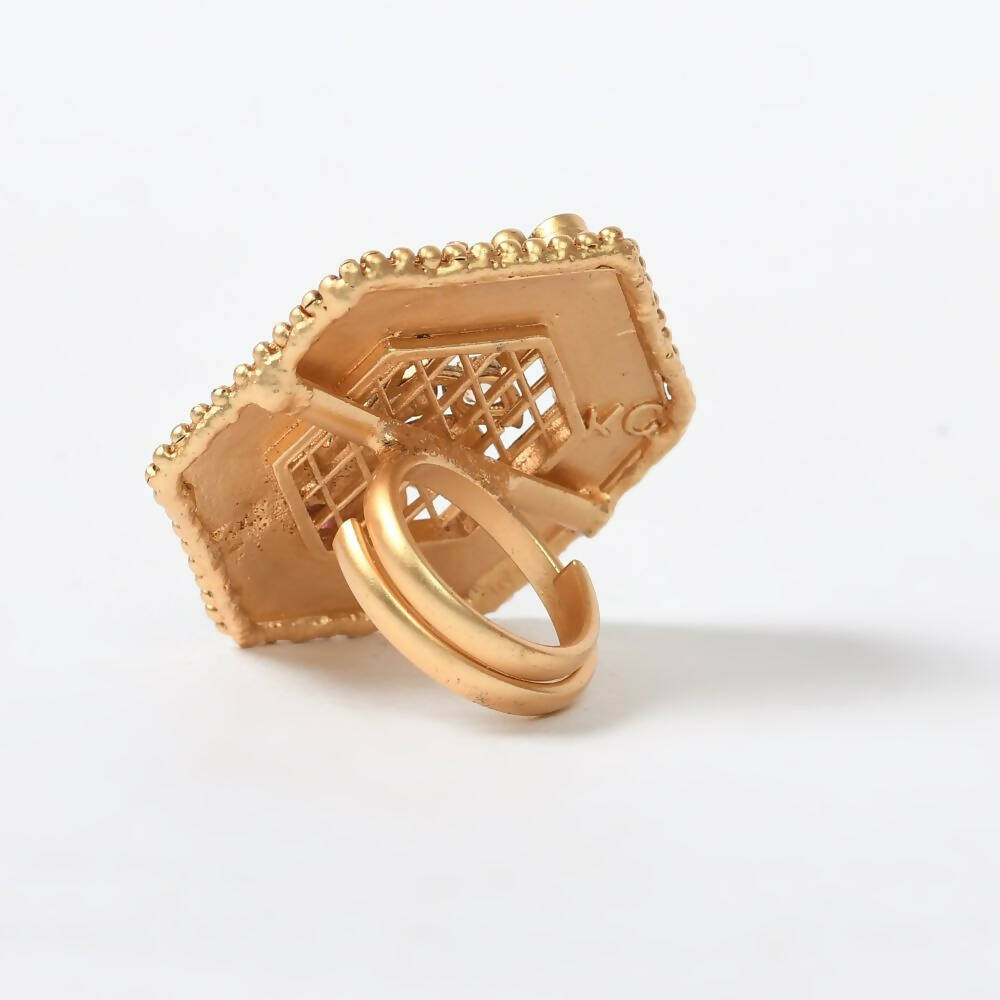 Mominos Fashion Joharkamal Gold-Polished Stone Studded Adjustable Finger Ring - Design 11