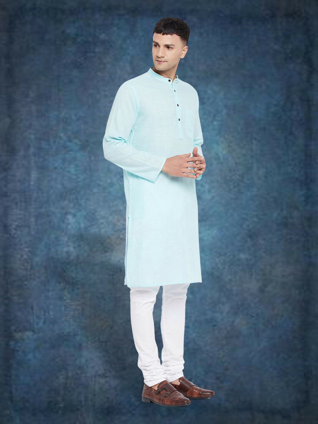 Even Apparels Men's Pure Cotton Blue Kurta