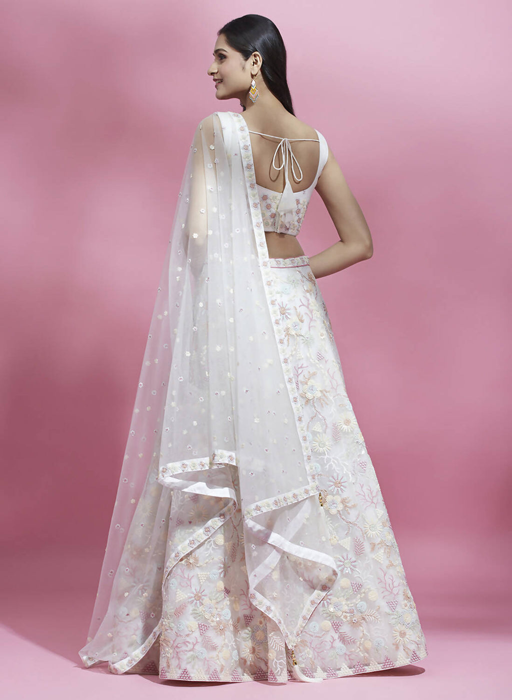 House of Panchhi Cream Net heavy Sequinse embroidery Lehenga choli & Dupatta