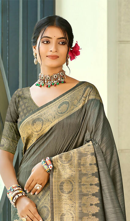 Sangam Prints Gray Blue Assam Silk Woven Work Traditional Saree