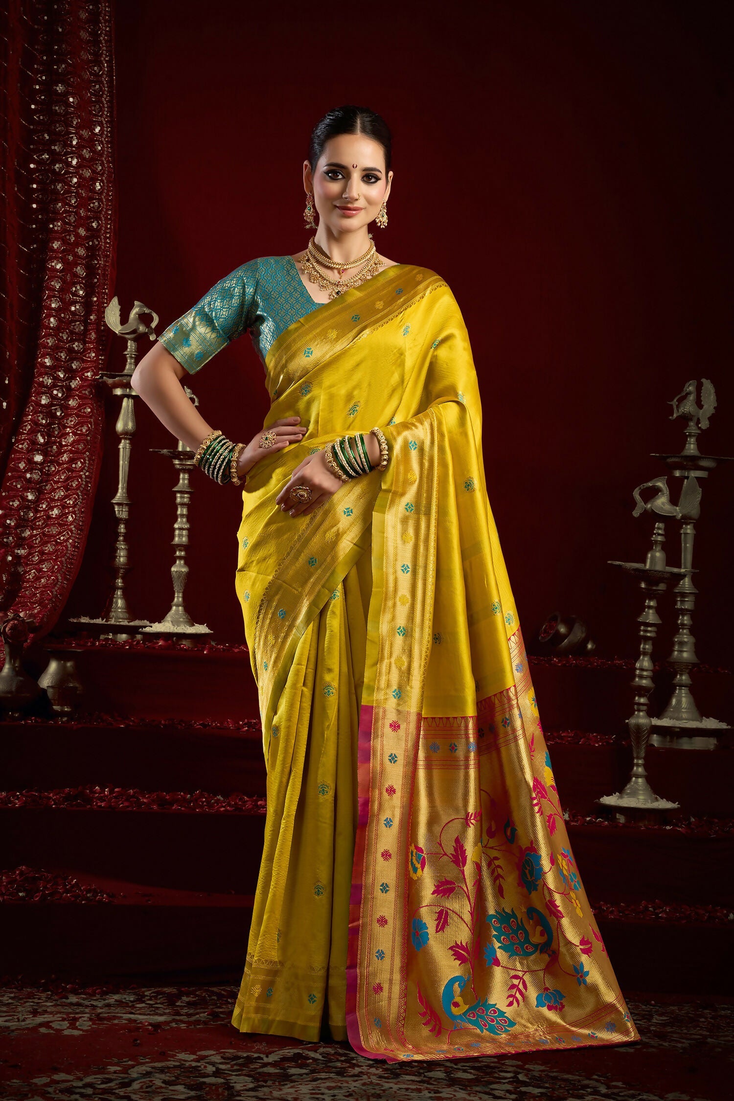 Joban Fashion Yellow Paithani Silk Blend Butti Saree - Distacart