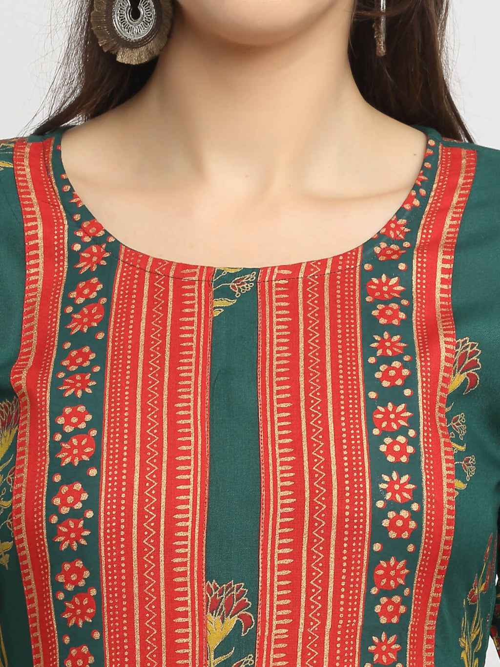 Rudra Bazaar Green Yoke Designed Flared Ethnic Kurta - Distacart