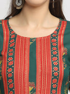 Rudra Bazaar Green Yoke Designed Flared Ethnic Kurta - Distacart