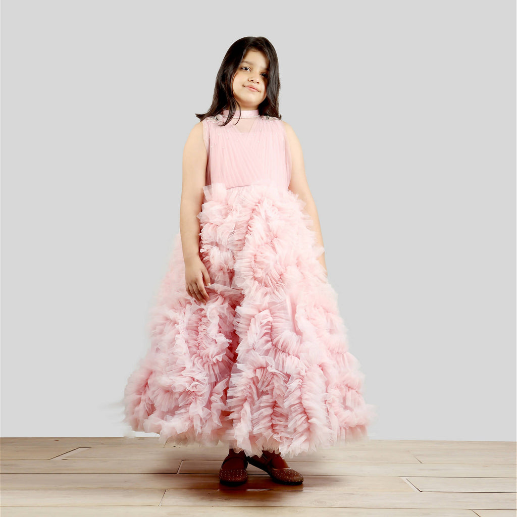 Pink Cow Fashions Old Rose Gown With Frill Ghera