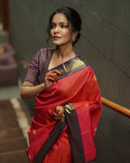 DEIANA'S Beautiful Designer Golden zari Soft Lichi Silk Saree - Orange